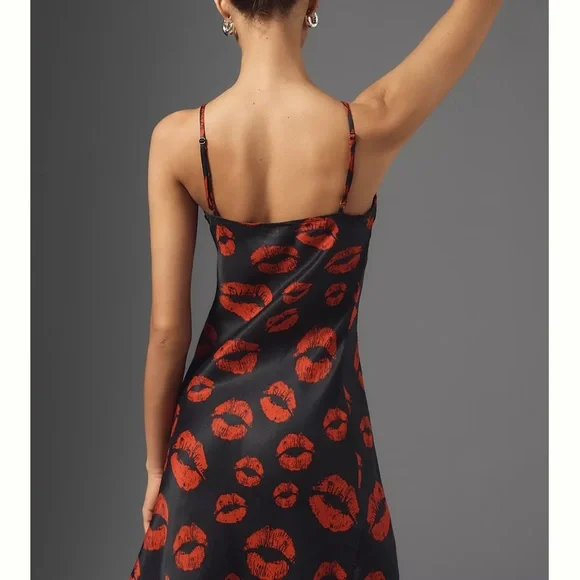 NWT Anthropologie Black and Red Lip Print Dress - Picture 3 of 4